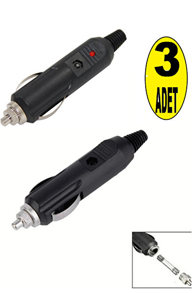 nelerbulurum 3 Adet Led Işıklı 12 Volt Sigortlalı Seyyar Motorsiklet Otomobil Araç Çakmaklık Fişi Soketi