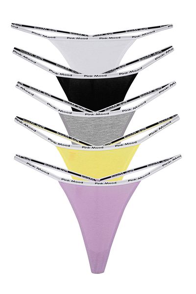 pink mood Thin Band Rubber Cotton Sexy t Thong 5' Pack