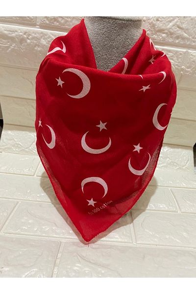sema aksesuar Red Moon Star Turkish Flag Themed Cotton Fabric Scarf - Bandana - 23 April, 29 October, 19 May