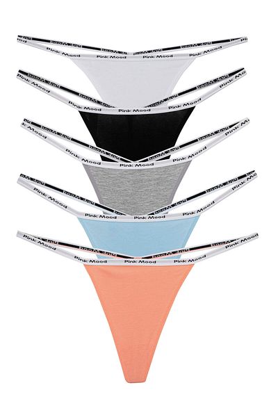 pink mood Thin Band Rubber Cotton Sexy t Thong 5' Pack