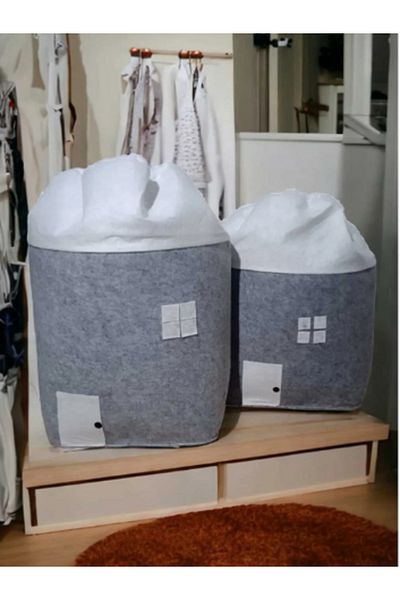 CimriKese Large Size Felt House Patterned Toy and Laundry Basket with Bag