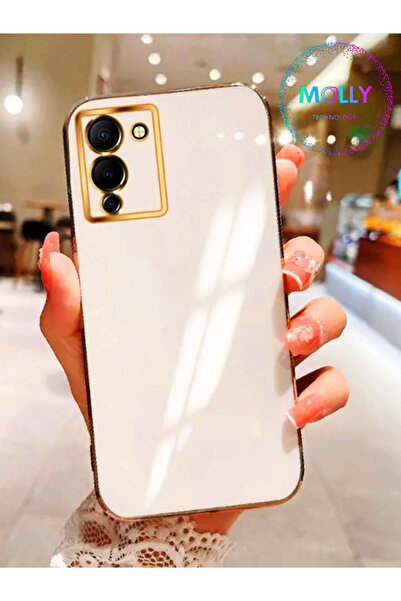 Molly İnfinix Note 12 G96 İçin İnci Beyazı Kenarları Gold Detaylı Lüks Siliko...