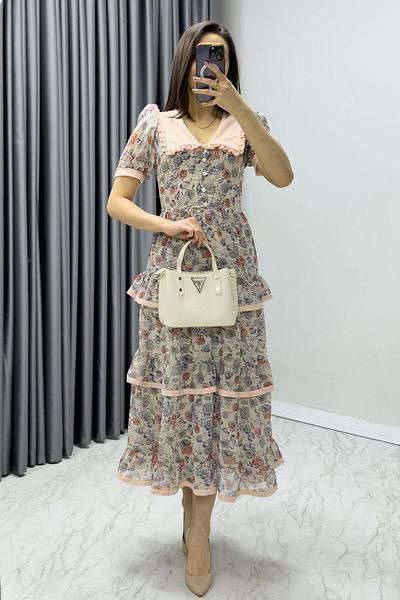 zks grup tekstil Rochie de damă, moale, cu model floral, lungime midi