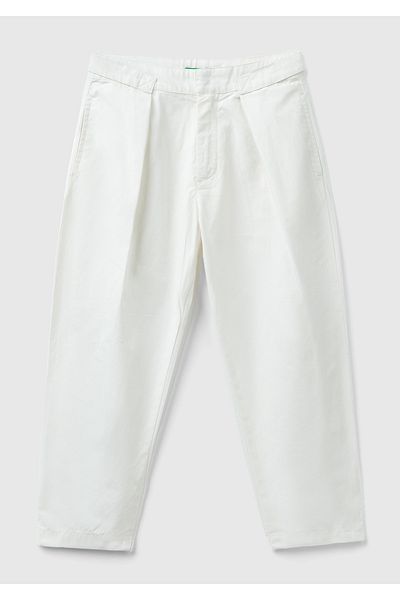 United Colors of Benetton Girl's cream pleated high waist wide leg pants