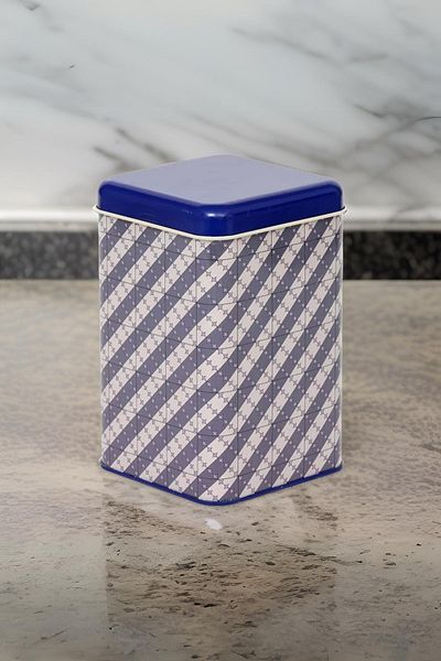 EVLE Ef022-j8 Purple Plaid Striped Patterned Square Metal Storage Container 11x11 Cm