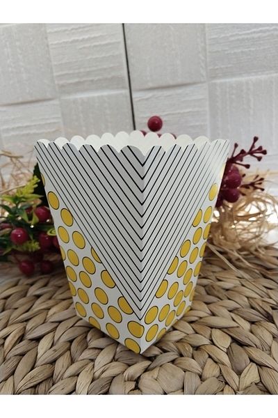 Deniz Party Store Yellow Polka Dot Striped Cardboard Popcorn Corn Chips Box 8 Pieces