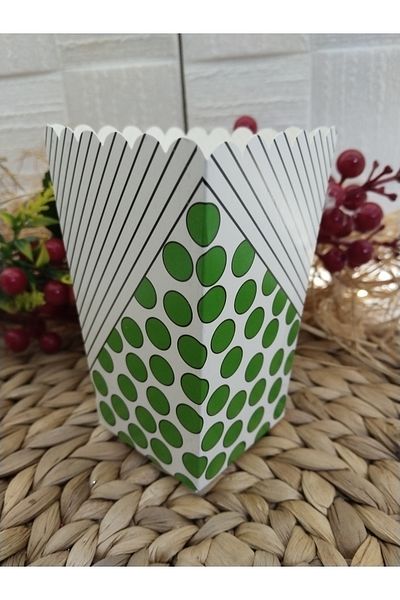 Deniz Party Store Green Polka Dot Striped Cardboard Popcorn Corn Chips Box 8 Pieces