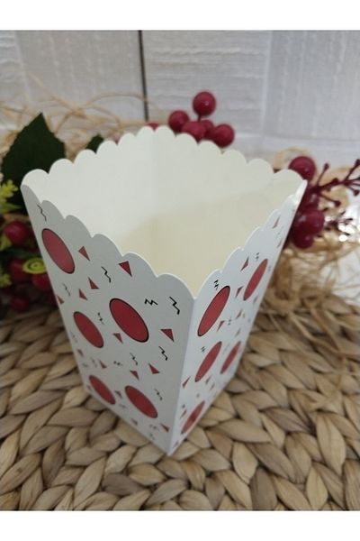 Deniz Party Store RED BIG DOT Cardboard Popcorn Corn Chips Box 8 Pieces