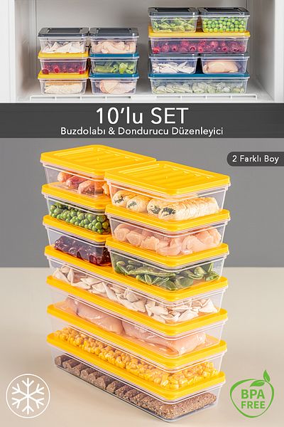 Meleni Home 10-Piece Microwave Compatible Storage Set - Yellow 4x1170ml & Erzak 6x600ml