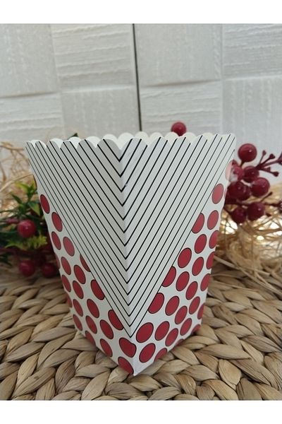 Deniz Party Store Red Polka Dot Striped Cardboard Popcorn Corn Chips Box 8 Pieces
