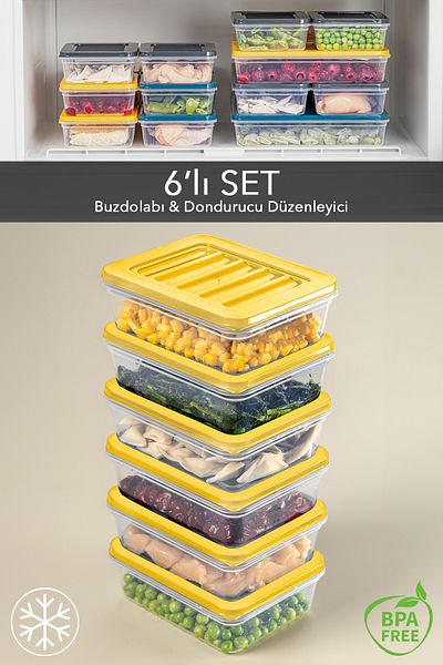 Meleni Home 6-Piece Yellow Food Storage Container - Microwave, 600 ml