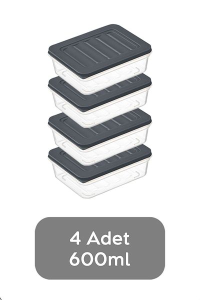 Meleni Home 4-Piece Anthracite Refrigerator Organizer - Suitable for Microwave and Diffraction, 600 ml Storage Container