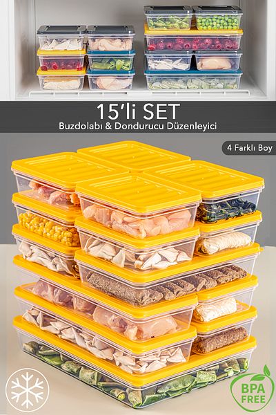 Meleni Home 15' Refrigerator Organizer - Microwave and Diffuse Storage Container (1X2400 4X1170 2X1200 8X600Ml Yellow)