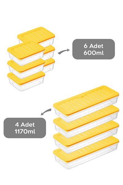 Meleni Home 10-Piece Microwave Compatible Storage Set - Yellow 4x1170ml & Erzak 6x600ml