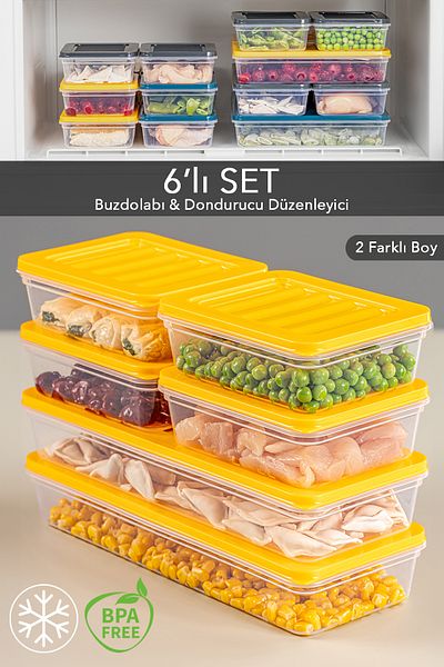 Meleni Home 6-Piece Food and Microwave Compatible Yellow Storage Container - 2x1170ml/4x600ml
