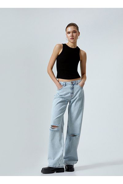 Koton Light Indigo Women's Denim Trousers - Regular Fit, Regular Waist 4SAL40020MD