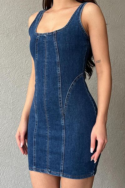 Seda Yalçın Atelier Dark Blue Strappy Mini Denim Dress