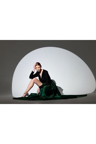 Tangül&Ali'S Moda Evi Πράσινο βραδινό φόρεμα με παγιέτες