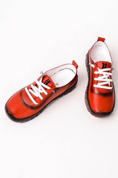 Lal Shoes & Bags Cindy Flat Genuine Leather Women's Casual Shoes-Red