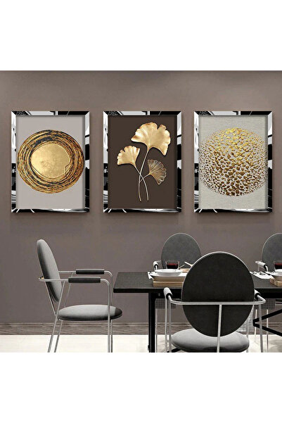 KOLAJTASARIM Αφηρημένος μοντέρνος πίνακας με χρυσά φύλλα με ασημί πλαίσιο από πλεξιγκλάς