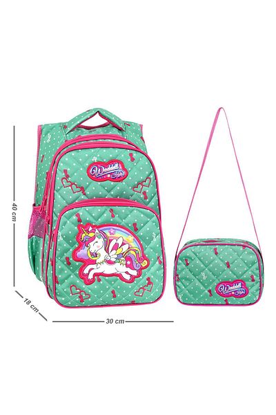 Waddell Rucsac și cutie de prânz pentru școală primară cu model de unicorn verde mentă licențiat