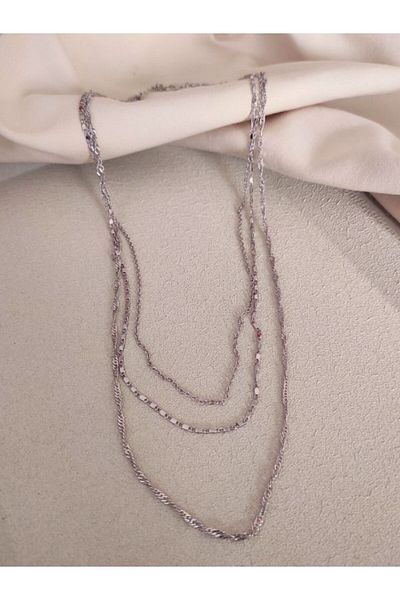 TÜKKAN ACCESSORİES SILVER CHAIN TRIPLE MULTI COMBIN NECKLACE-SLEEVE174