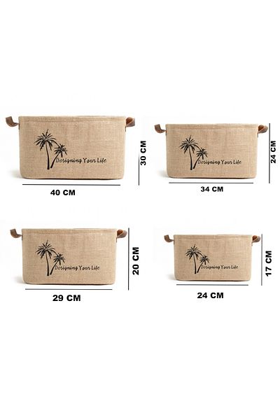 Art Bee Set of 4 Jute, Under Cabinet Laundry Children's Room Toy Organizer Folding Storage Basket Organizer