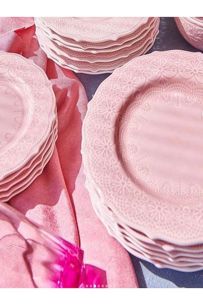 KANCAEV Lace Collection Dinner Plate, 26cm. Pink Sold as a Set of 2