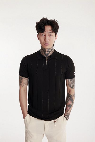 The Champ Clothing Πλεκτό ανδρικό πλεκτό μπλουζάκι Polo Neck με φερμουάρ