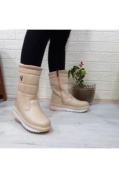 Twingo 850 Beige Color Fur Lined Side Zipper Boots
