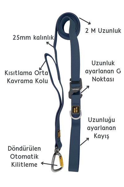 INTERLAKEN Waterproof Strong Hook Navy Blue Dog Walking Strap 2m