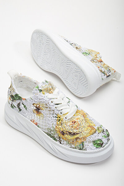 Tonny Black Kadın Sarı Rahat Kalıp Desenli Kalın Taban Bağcıklı Spor Ayakkabı