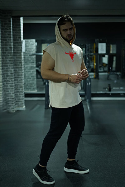 Oxlade Sports Tank Top Taurus Gym Plain Beige Hooded Fitness Tank Top Onstage®