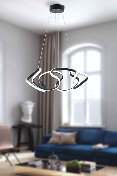 Trend Kitchen شانديلير ليفا الأسود الحديث معلق بالضوء الأبيض بإضاءة LED لغرفة المعيشة والمطبخ وغرفة المعيشة بإضاءة LED
