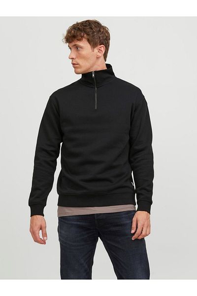 Jack & Jones Hanorac negru cu jumătate de fermoar pentru bărbați - Jjebradley 12250747   77724k 12250747