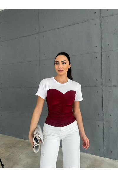 Maldia Shop Women's Sandy Bustier Look Claret Red Basic T-Shirt