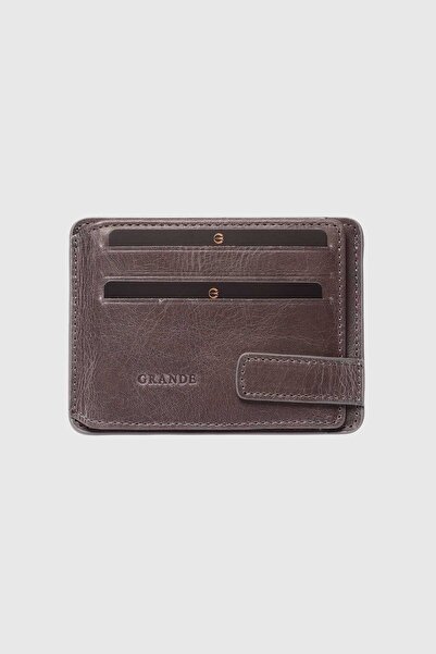 Grande 544 حامل بطاقة أفقي مغناطيسي من الجلد الطبيعي باللون الرمادي المجنون