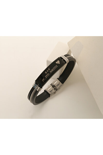 sorti takı aksesuar Kişiye Özel İsimli Tarihli Unisex Deri & Çelik Bileklik