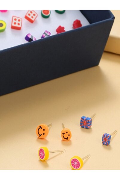 Shisa For Kids Çocuk küpeleri, çeşitli tarzda, 5 çift, meyve, çiçek ve hayvan dahil. Parlak ve sevimli renkler (02)