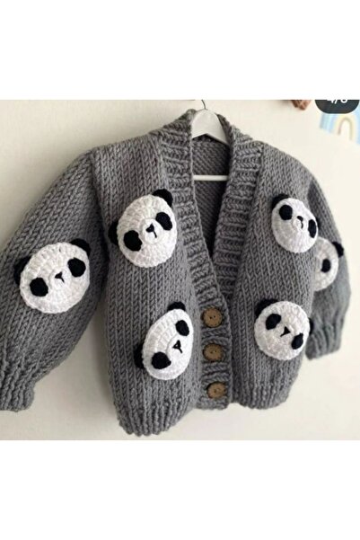 SIFA ATELIER Hand knitted panda baby cardigan