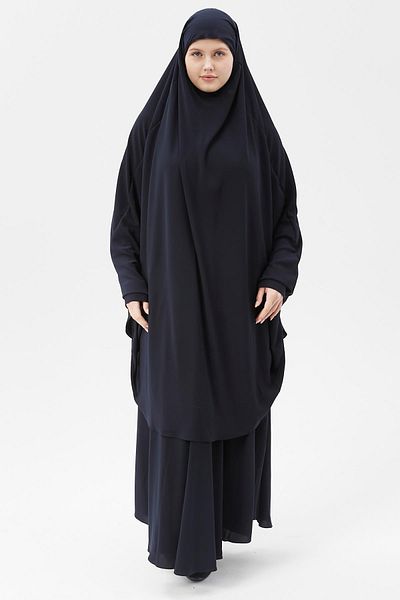 Altobeh Γυναικείο Σετ σεντόνι Hijab Medina Silk με Πέπλο Σουφλέ και Φούστα Navy Blue