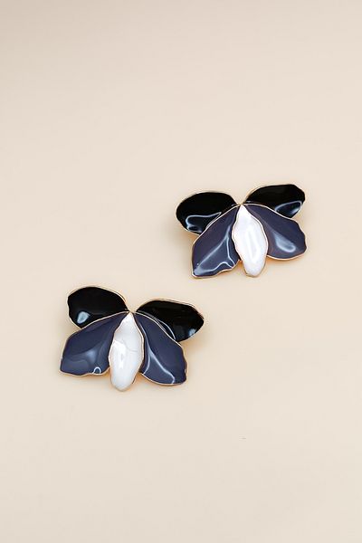 COSİTA White Blue Navy Blue Gold Butterfly Padding Color Large Size Earrings