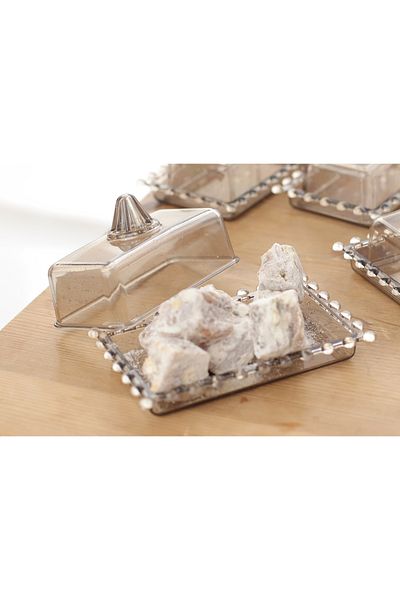 ARVALE 6 Pieces Beaded Rectangular Presentation Plastic Mini Turkish Delight Bowl Sugar Bowl Smoked
