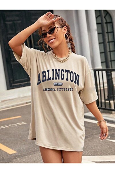 AFROGİYİM Γυναικείο μπλουζάκι Arlington με στάμπα Oversize από βαμβακερό χτενισμένο βαμβάκι