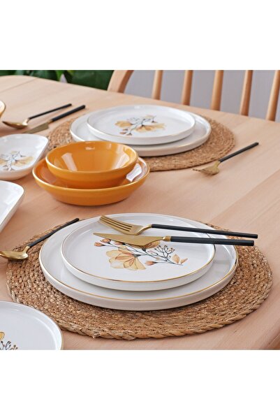 Glore Lizy Hardal Altın Yaldızlı 6 Kişilik Seramik Yemek takımı