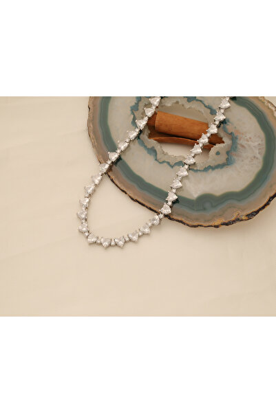 sorti takı aksesuar 925 Ayar Gümüş Kalpli Tektaşlı Suyolu Kolye