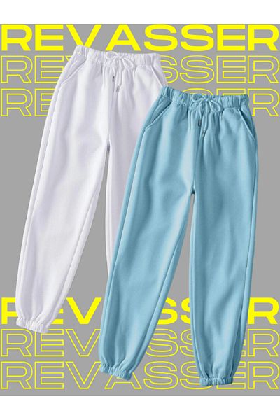 Revasser Unisex Γυναικείες/Ανδρικές 2 τεμαχίων μονόχρωμες φούτερ Jogger