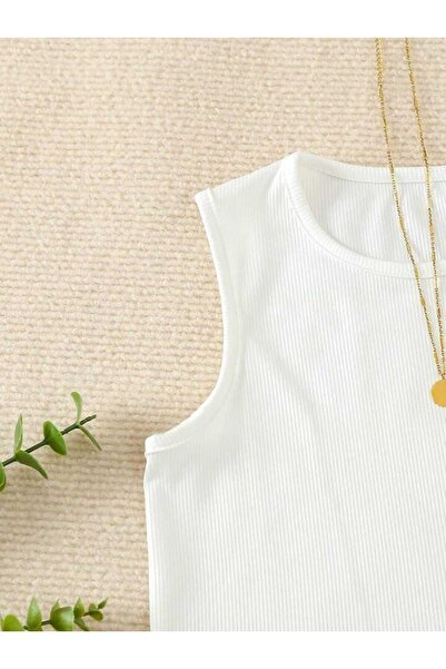 MADALİNA Girl's Camisole Cotton White Crop Top