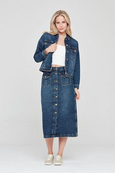 Pantamo Jeans Dark Blue Denim Coat - Distressed in Tone, Comfortable Form, Women's