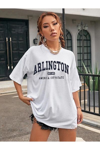 AFROGİYİM Γυναικείο μπλουζάκι Arlington με στάμπα Oversize από βαμβακερό χτενισμένο βαμβάκι